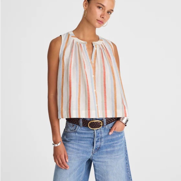 Madewell Brown Red Blue Stripe Shirt - Picture 2 of 4